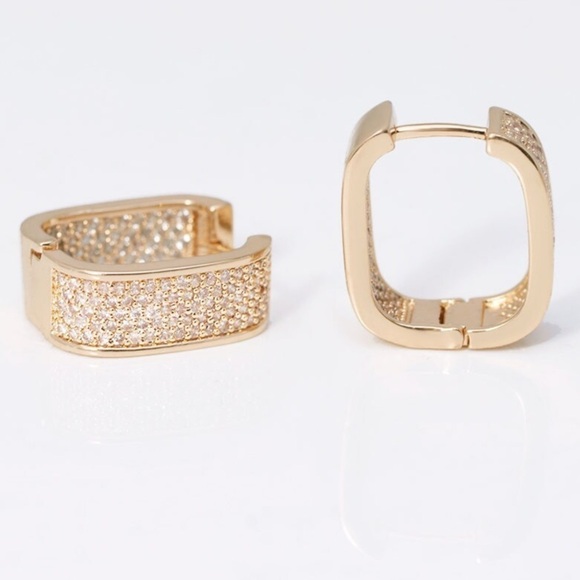 Mirco pave CZ Sparkly Earring hoop Hoops Designer Luxury New Gold Plated - Picture 4 of 15